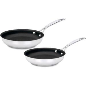 imageCuisinart Chefs Classic Stainless Nonstick 2Piece 9Inch and 11Inch Skillet Set  Black And SilverBlack and Silverstainless