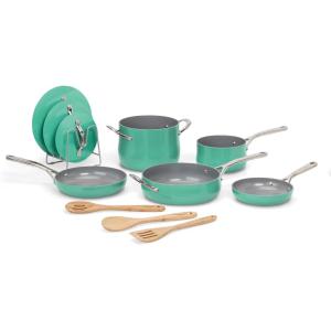 imageCuisinart Culinary Collection 12Piece Pots and Pans Set PURELYCERAMIC Nonstick BlackTeal