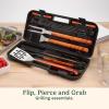 imageCuisinart 13Piece Wooden Grill Tool Set BBQ Accessories and Grill Tools Durable StainlessSteel Utensils with Recycled Plastic Case Spatula Tongs Cleaning Brush ampamp More Grilling Gifts for Men