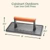 imageCuisinart Cast Iron Grill Press with Wooden Handle Heavy Duty Nonstick Rectangle Burger Press with Wood Handle Perfect Grill Accessory for Steak Bacon Paninis and More