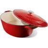 imageCuisinart Chefs Classic Enameled Cast Iron Oval Covered Casserole Cardinal Red 55QuartRed Gradient