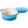 imageCuisinart Chefs Classic Enameled Cast Iron Round Covered Casserole Cardinal Red 7 QuartBlue Gradient