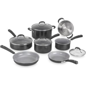 imageCuisinart 11Piece Nonstick Cookware Set Ceramica XT Black 54C11BKBlack wGrey Interior