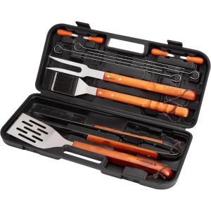 imageCuisinart 13Piece Wooden Grill Tool Set BBQ Accessories and Grill Tools Durable StainlessSteel Utensils with Recycled Plastic Case Spatula Tongs Cleaning Brush ampamp More Grilling Gifts for Men