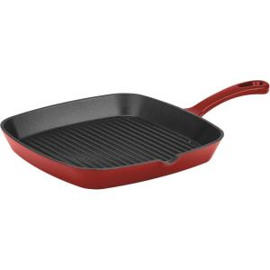 imageCuisinart CI3023CR Chefs Classic Enameled Cast Iron 914Inch Square Grill Pan Cardinal Red