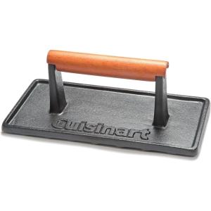 imageCuisinart Cast Iron Grill Press with Wooden Handle Heavy Duty Nonstick Rectangle Burger Press with Wood Handle Perfect Grill Accessory for Steak Bacon Paninis and More