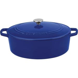 imageCuisinart Chefs Classic Enameled Cast Iron Oval Covered Casserole Cardinal Red 55QuartCobalt