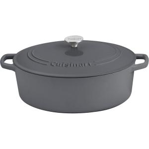 imageCuisinart Chefs Classic Enameled Cast Iron Oval Covered Casserole Cardinal Red 55QuartDark Gray