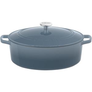 imageCuisinart Chefs Classic Enameled Cast Iron Oval Covered Casserole Cardinal Red 55QuartGradient Navy