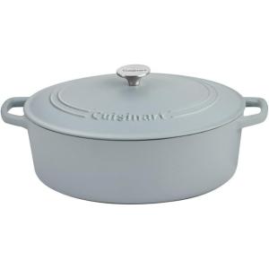 imageCuisinart Chefs Classic Enameled Cast Iron Oval Covered Casserole Cardinal Red 55QuartMatte Grey