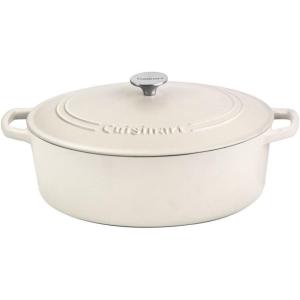 imageCuisinart Chefs Classic Enameled Cast Iron Oval Covered Casserole Cardinal Red 55QuartMatte Snow White
