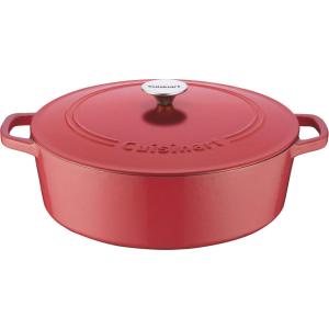 imageCuisinart Chefs Classic Enameled Cast Iron Oval Covered Casserole Cardinal Red 55QuartPeony Pink