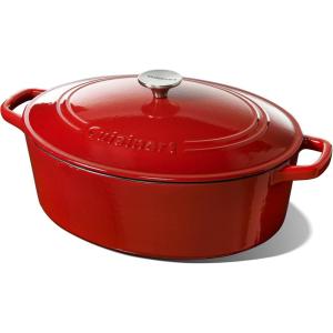 imageCuisinart Chefs Classic Enameled Cast Iron Oval Covered Casserole Cardinal Red 55QuartRed Gradient