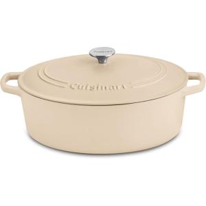 imageCuisinart Chefs Classic Enameled Cast Iron Oval Covered Casserole Cardinal Red 55QuartTan