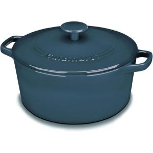 imageCuisinart Chefs Classic Enameled Cast Iron Round Covered Casserole Cardinal Red 7 QuartProvencal Blue