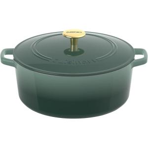 imageCuisinart Chefs Classic Enameled Cast Iron Round Covered Casserole Cardinal Red 7 QuartSeafoam Green
