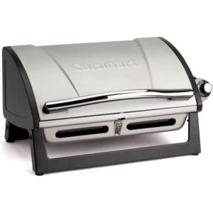 imageCuisinart Grillster Portable Gas Grill Stainless Steel Compact BBQ Grill with Locking Lid for Easy Transport 8000 BTU Propane Grill with Dishwasher Safe Cooking Grate Small Grill for Camping ampamp BBQsStainless Steel