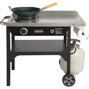 imageCuisinart Outdoor Wok Station 50000 BTU Propane Outdoor Wok Burner with Prep Table 14quot Carbon Steel Fry Pan Stainless Steel Side Table Storage Outdoor Cooking Station for Stir Fry Searing BBQ