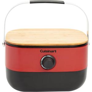 imageCuisinart Venture Portable Gas Grill Small Camping Grill with Cutting Board and Handle Non Stick Porcelain Enameled Cast Iron Grate 9000 BTU Stainless Steel Burner for Camping Tailgates BeachesVenture Gas Grill  Red