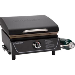 imageCuisinart 17 Tabletop Gas Griddle with Hood Easy Assembly Compact Outdoor FlatTop Grill with Grease Cup 255 Sq In Cooking Space Perfect for Camping Tailgates and BBQs