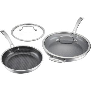 image:imageCuisinart FusionPlus Nonstick Stainless Steel Cookware Set 4Piece Skillet Cooking Set with PFASFree PURELYSEAR Ceramic Non Stick Technology Scratch Proof Cool Grip Handles Dishwasher Safe