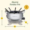 image:imageCuisinart Fondue Pot Set 3Quart Stainless Steel Electric Fondue Pot for Chocolate Cheese Broth and Oil Includes 8 Forks Temperature Control Nonstick Interior Dishwasher Safe CFO3SSNASPot