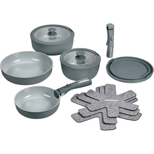 image:imageCuisinart 13Pc ClickSmart Nonstick Detachable Handle Ceramic Cookware Pots and Pans Set Stackable SpaceSaving Design Compatible with All Stovetops Induction amp Oven Safe PURELYCERAMICEarl Grey